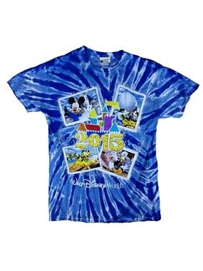 Disney Parks Medium Blue Tie Dye Tshirt 2015 Epcot Disneyworld Pluto Mickey Goof